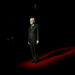 Italian President Sergio Mattarella visits the tomb of Portuguese poet Luis de Camoes during the official welcoming ceremony at Jeronimos Monastery in Lisbon