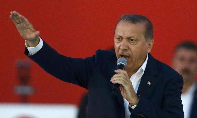 Turkish President Erdogan speaks during Democracy and Martyrs Rally in Istanbul