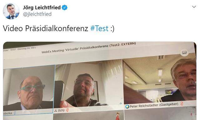 SPÖ-Vizeklubchef Jörg Leichtfried postete auf Twitter Eindrücke von der Online-Präsidiale. 