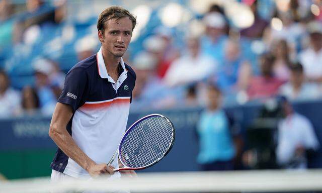 CINCINNATI OH AUGUST 18 Daniil Medvedev of Russia looks towards his coach during the final matc