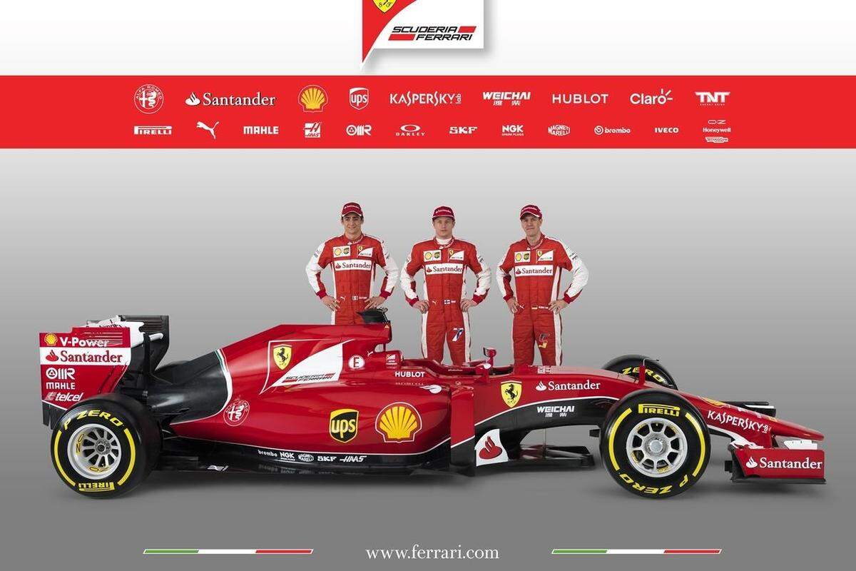 Ferrari setzt auf Esteban Gutierrez, Kimi Räikkonen und Sebastian Vettel. Der SF15-T soll mindestens zwei Saisonsiege schaffen.