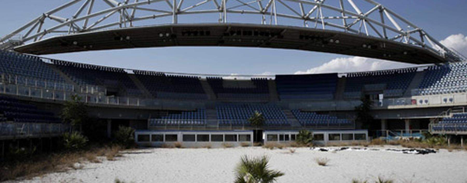 The abandoned stadium which hosted the beach volleyball competition during the Athens 2004 Olympic Games is seen south of Athens