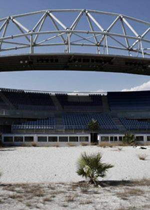 The abandoned stadium which hosted the beach volleyball competition during the Athens 2004 Olympic Games is seen south of Athens