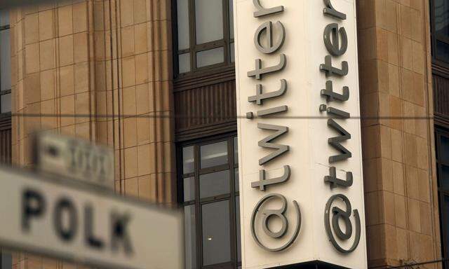 File photo of the Twitter logo is shown at its corporate headquarters in San Francisco