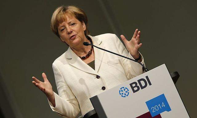 German Chancellor Merkel gives her speech at the Federation of German Industry BDI's Day of the German Industry conference in Berlin