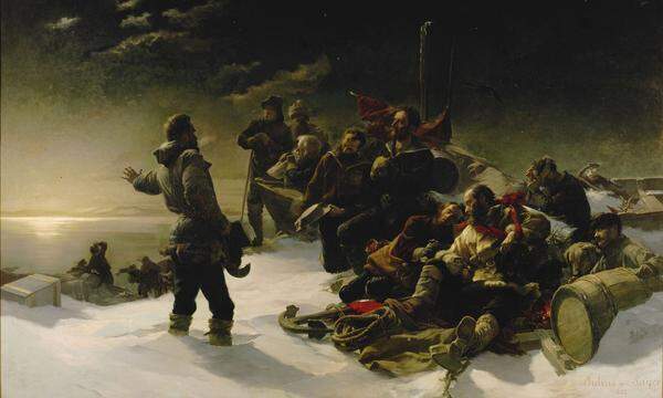 Die Schrecken des Eises und der Finsternis. Heroisierende Darstellung der Nordpolexpedition, entstanden 1892.