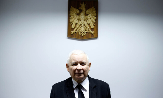 Leader of Law and Justice party Kaczynski poses after an interview with Reuters in party headquarters in Warsaw