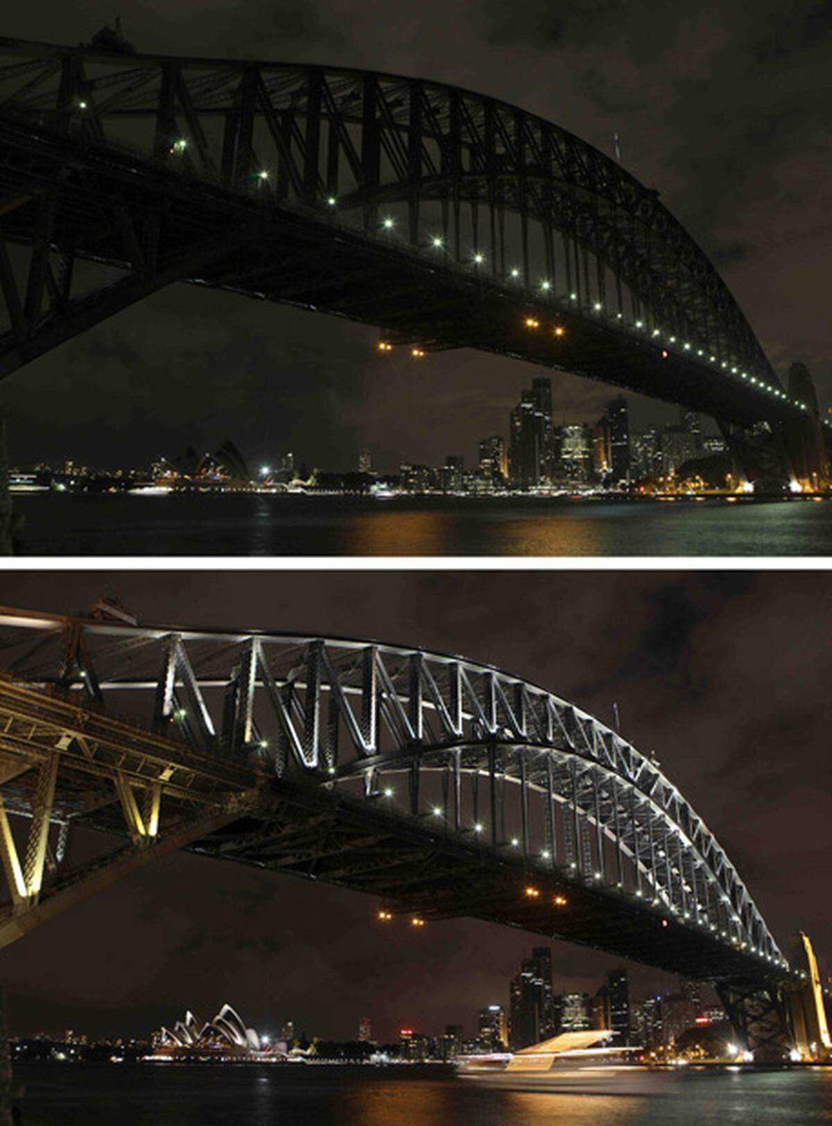 Und wieder Sydney: Die Hafenbrücke erlischt.