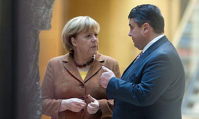 Merkel und Grabriel am Rande der Koalitionsverhandlungen Ende Oktober