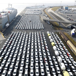 FILE PHOTO: Volkswagen export cars are seen in the port of Emden