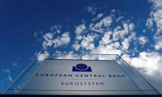 FILE PHOTO: Sign of the European Central Bank (ECB) is seen ahead of a news conference on the outcome of the Governing Council meeting, outside the ECB headquarters in Frankfurt