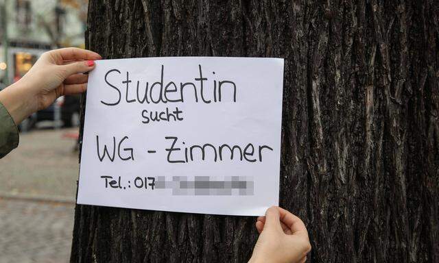 Wohnungsgesuche von Studenten an Anschlags�ule und Baum