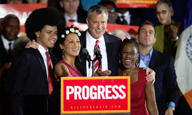 Bill de Blasio mit Sohn Dante, Tochter Chiara und Frau Chirlane.