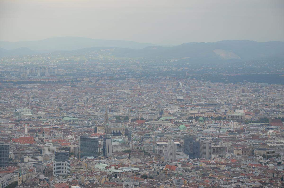 Panorama-Blick auf Wien aus einer Höhe von rund 300 Metern, der "Sightseeing-Flughöhe", wie der Pilot erklärt.