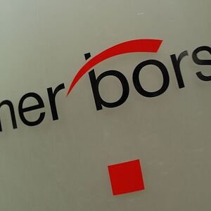 The Vienna Stock Exchange (Wiener Boerse) logo is displayed next to the company's street entrance in Vienna