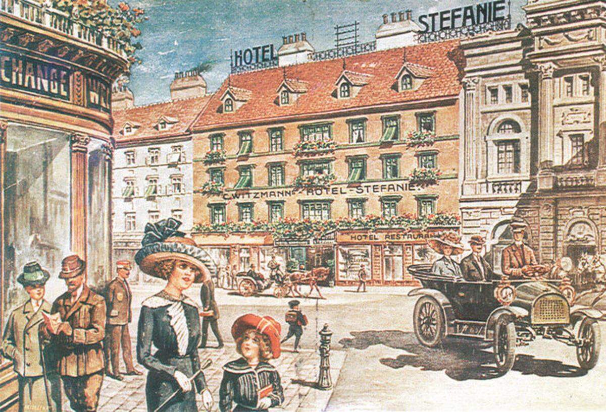 1888 übernahm der Ururgroßvater des heutigen Inhabers, Carl Witzmann, das Hotel "Zur weißen Rose" und benannte es in "Stefanie" um, diese Postkarte stammt aus dem Jahr 1900.