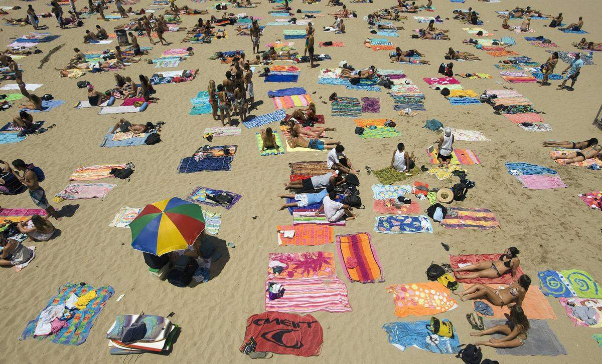 Doch der Strand ist kein Geheimtipp. Einheimische und Urlauber treffen sich hier um die Sonne zu genießen oder eine der vielen Veranstaltungen - hier findet etwa ein Surfwettbewerb für Hunde statt - beizuwohnen.    