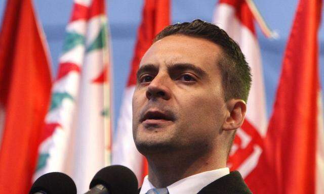 Jobbik President Vona delivers a speech at a rally in Budapest