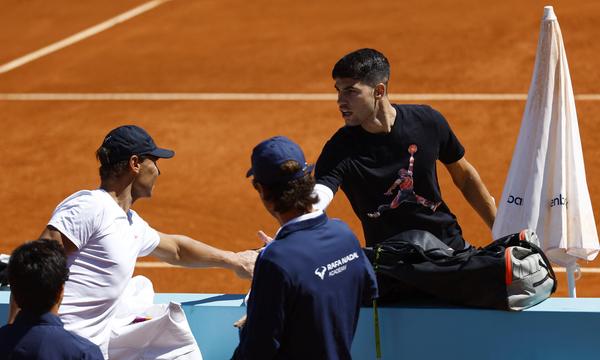 Nadal und Alcaraz beim Training in Madrid.