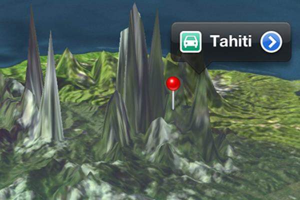 Apple Maps beeindruckt nicht nur durch fehlerhafte Darstellung von Ortschaften, auch die 3D-Satelittenaufnahemen haben es in sich. So weist zum Beispiel Tahiti völlig neue geologische Formationen auf, die ein wenig an eine Tropfsteinhöhle erinnern.