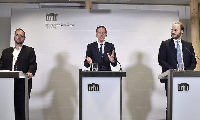 Christian Hafenecker, Kai Jan Krainer und Nikolaus Scherak wollen Vorwürfe gegen die ÖVP untersuchen.