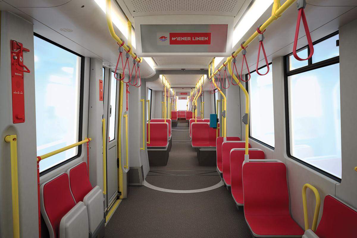 Auch bei der Innenausstattung werden sich die Fahrgäste nicht groß umgewöhnen müssen. Rote Sitze, knallgelbe Haltestangen und Bildschirme kennt man bereits aus den jüngeren ULF-Fahrzeugen.