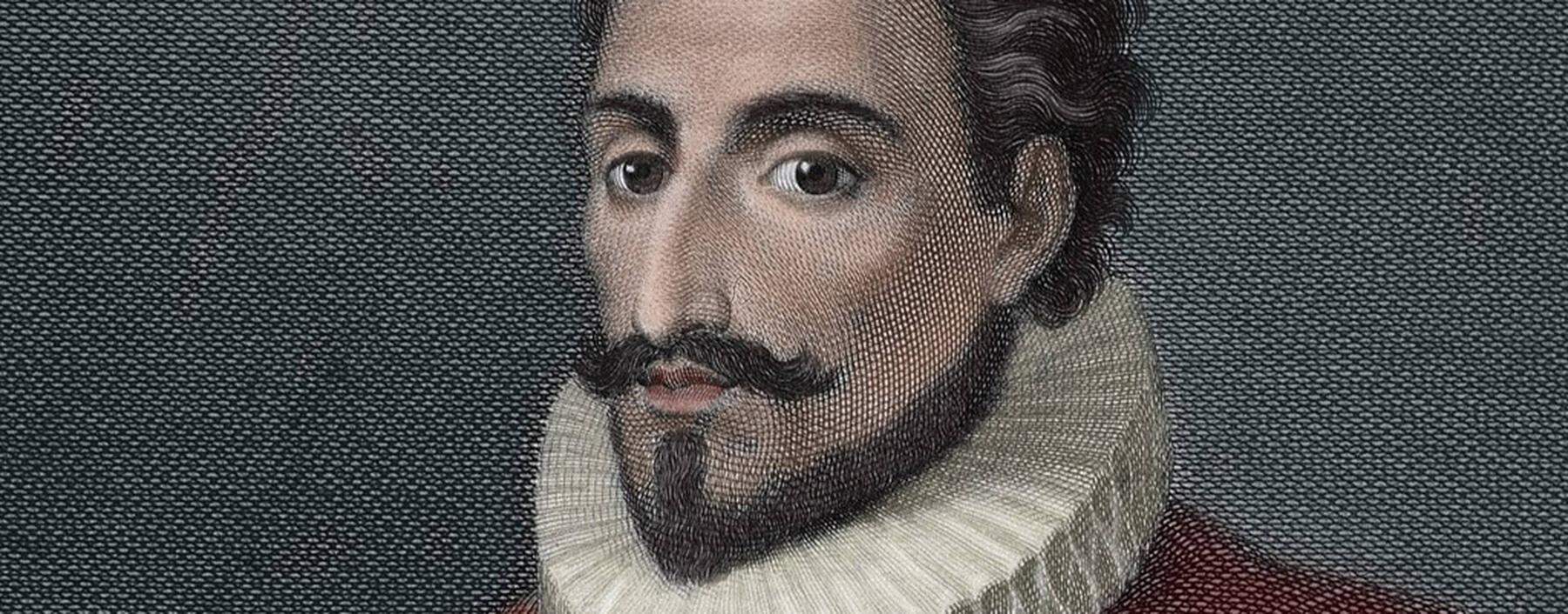 Miguel de Cervantes 1547 1616 Spanish writer Portrait Colored engraving AUFNAHMEDATUM GESCH�T