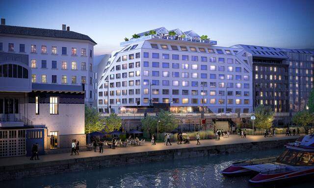 Eine Visualisierung des neuen Lifestyle-Hotel Radisson RED am Donaukanal.