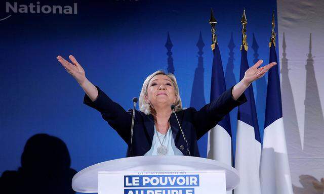 French far-right RN party leader Le Pen attends meeting in Saint-Paul-du-Bois
