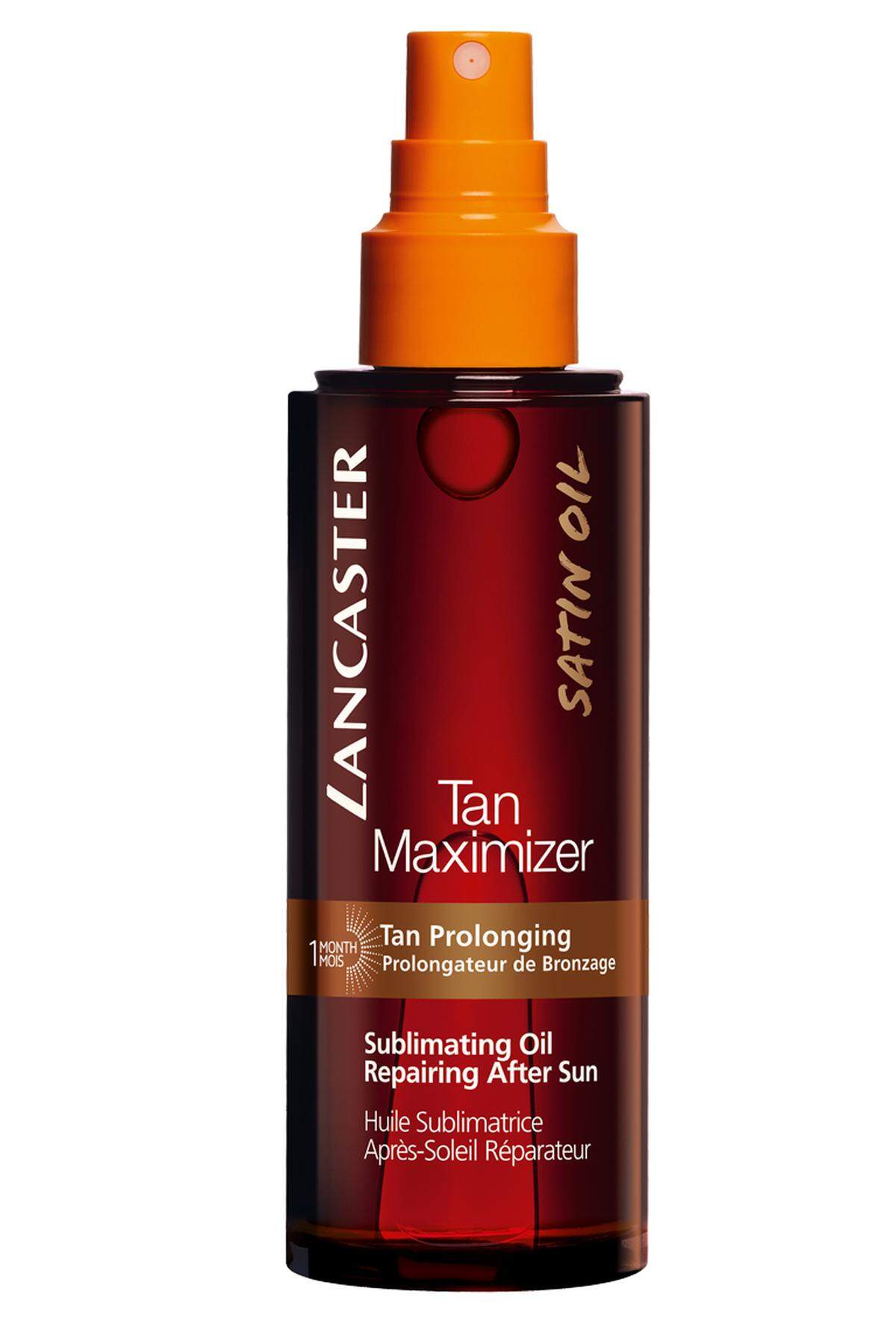 ... mit bräunungsverlängerndem Effekt, „Tan Maximizer“ von Lancaster, 150 ml um 36 Euro, im Fachhandel