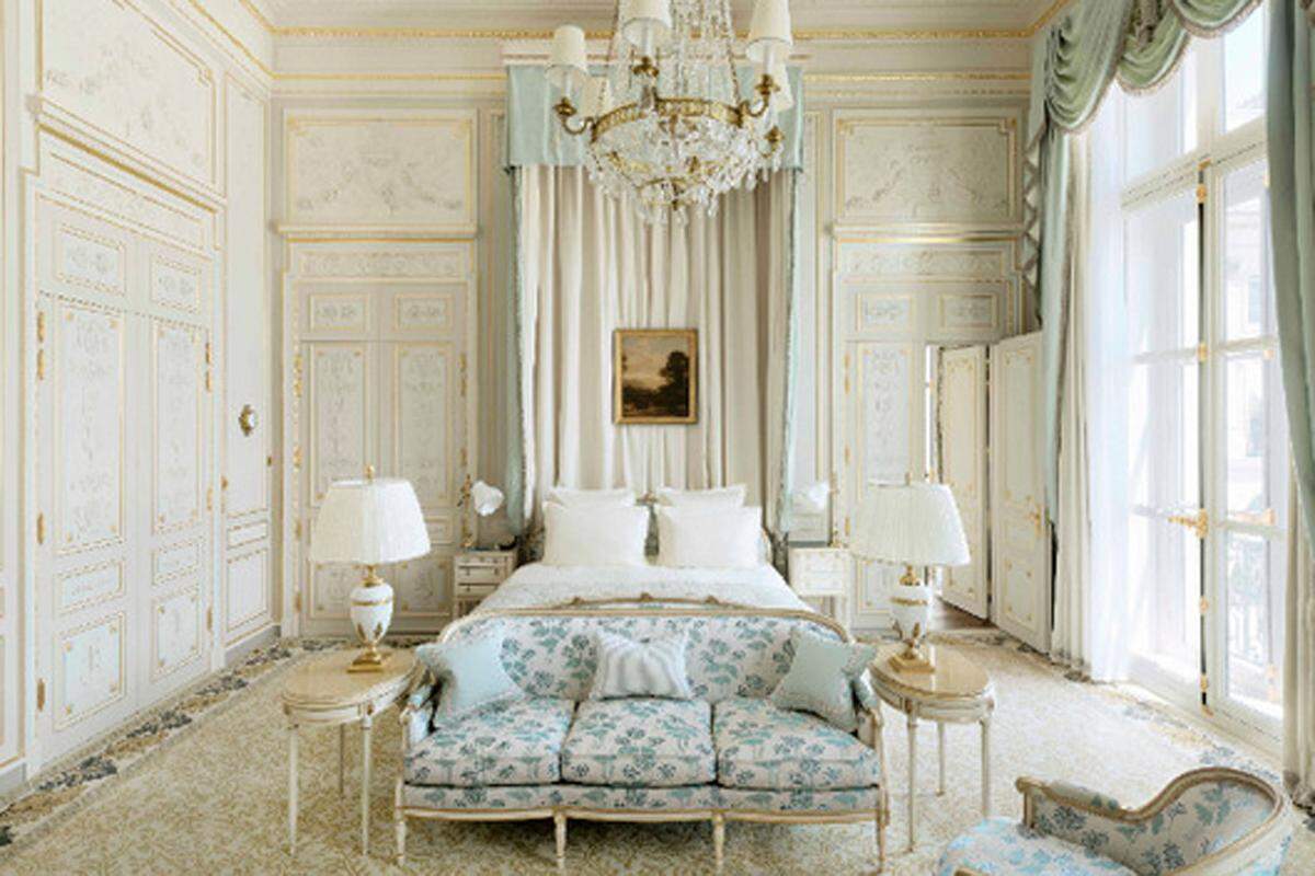 Bei der mehrtägigen Auktion im April sollen 10.000 Einzelobjekte versteigert werden, teilte das französische Kunstauktionshaus Artcurial in einer Aussendung mit. Die Windsor-Suite des Ritz Paris nach der Wiedereröffnung 2016.