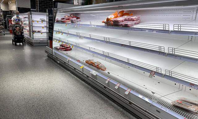EMPTY SUPERMARKET SELVES SYDNEY, Empty shelves of meat products are seen at a supermarket in Sydney, Friday, January 7,