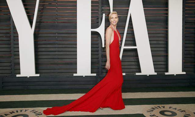 Actress Charlize Theron arrives at the Vanity Fair Oscar Party in Beverly Hills, California
