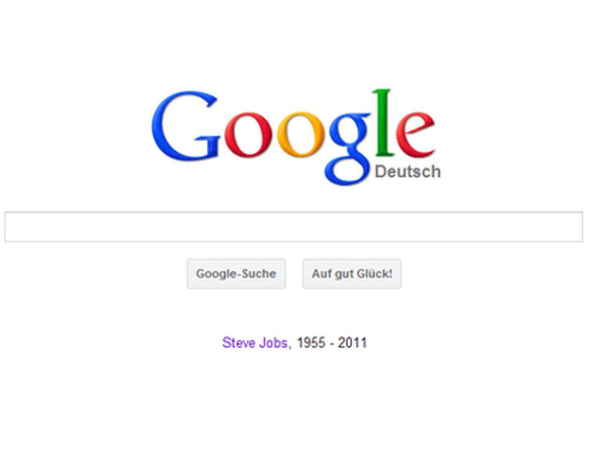 Auch auf der minimalistischen Startseite der Suchmaschine zollt Google Steve Jobs Tribut.