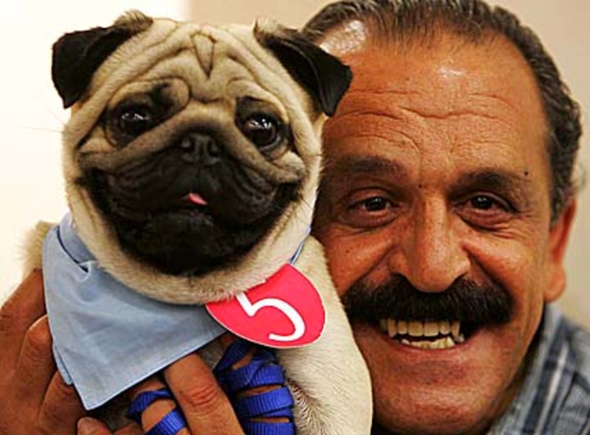 Runde Augen, breites Grinsen: Ever Bubling und sein Hund Ghandi nehmen an einem Lookalike-Bewerb teil.