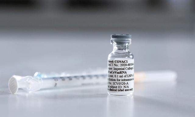 A vial with potential vaccine for the coronavirus disease (COVID-19) is pictured at the Imperial College London