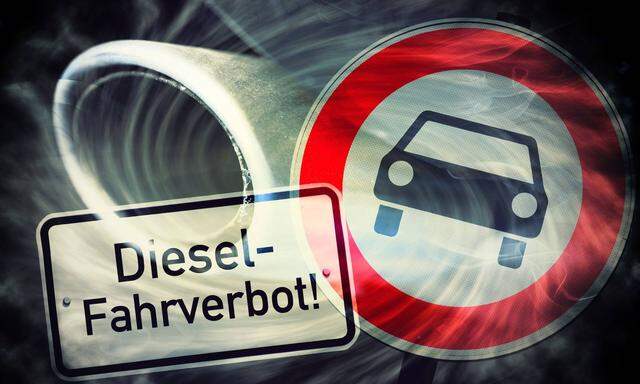 Verbotsschild und Autoauspuff mit Abgasen Diesel Fahrverbot