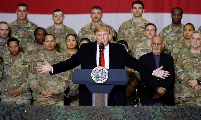 U.S. President Donald Trump makes an unannounced visit to U.S. troops at Bagram Air Base in Afghanistan