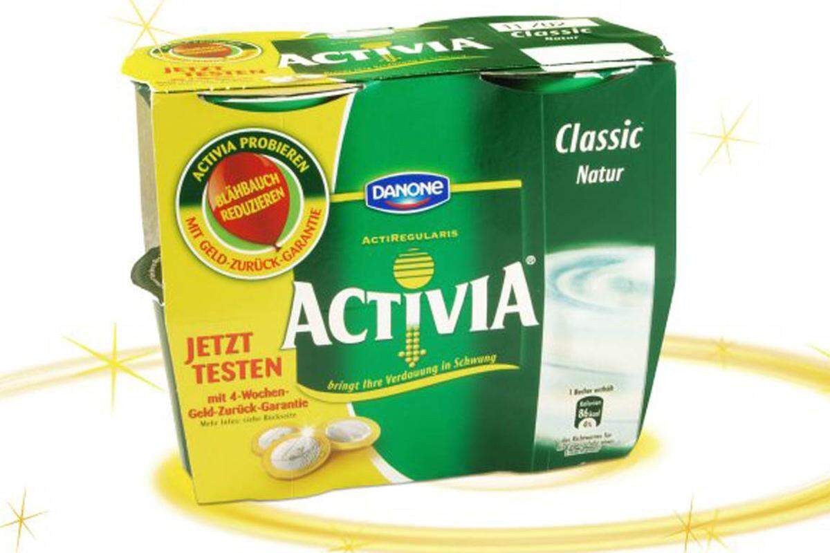 Schwindel: Die Wunderwaffe gegen "träge Verdauung" und "Blähbauch" Wahrheit: Activia kostet dreimal so viel wie Naturjoghurt und "reguliert" die Verdauung nicht besser.