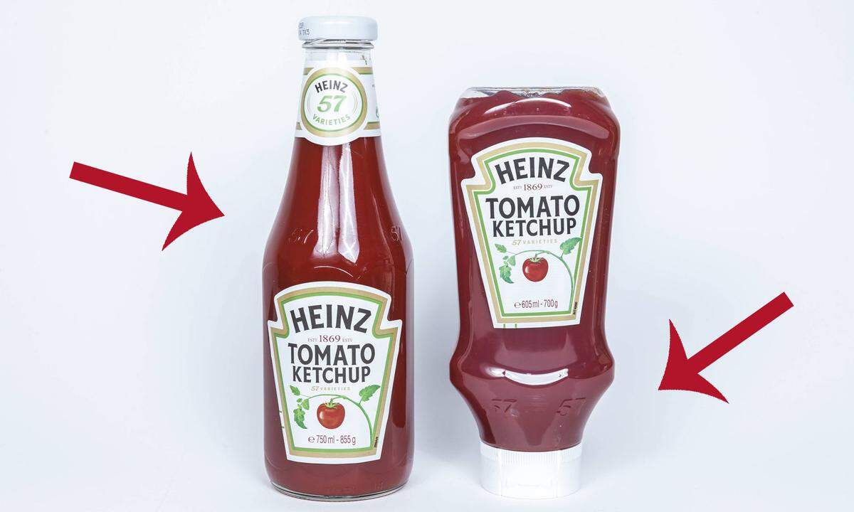 Ist Ihnen schon einmal die Nummer "57" auf Ketschup-Flaschen der Firma Heinz aufgefallen? Ursprünglich stammt die Ziffer aus einem 1869 eingeführten Marketing-Slogan zu den 57 Rezepten der Pittsburgher Firma. Die Position am Flaschendesign sei allerdings nicht zufällig gewählt. Wenn man auf die "57" drückt, fließt das Ketchup schneller aus der Flasche, heißt es.
