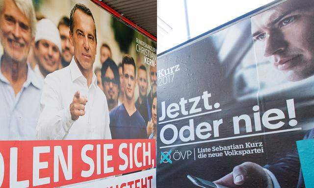 Symbolbild: Plakat mit SPÖ-Chef Kern und ÖVP-Chef Kurz