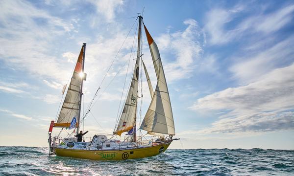 Oesterreicher Michael Guggenberger kommt als Dritter beim Golden Globe Race ins Ziel // austrian Michael Guggenberger finsihing the golden globe race as third