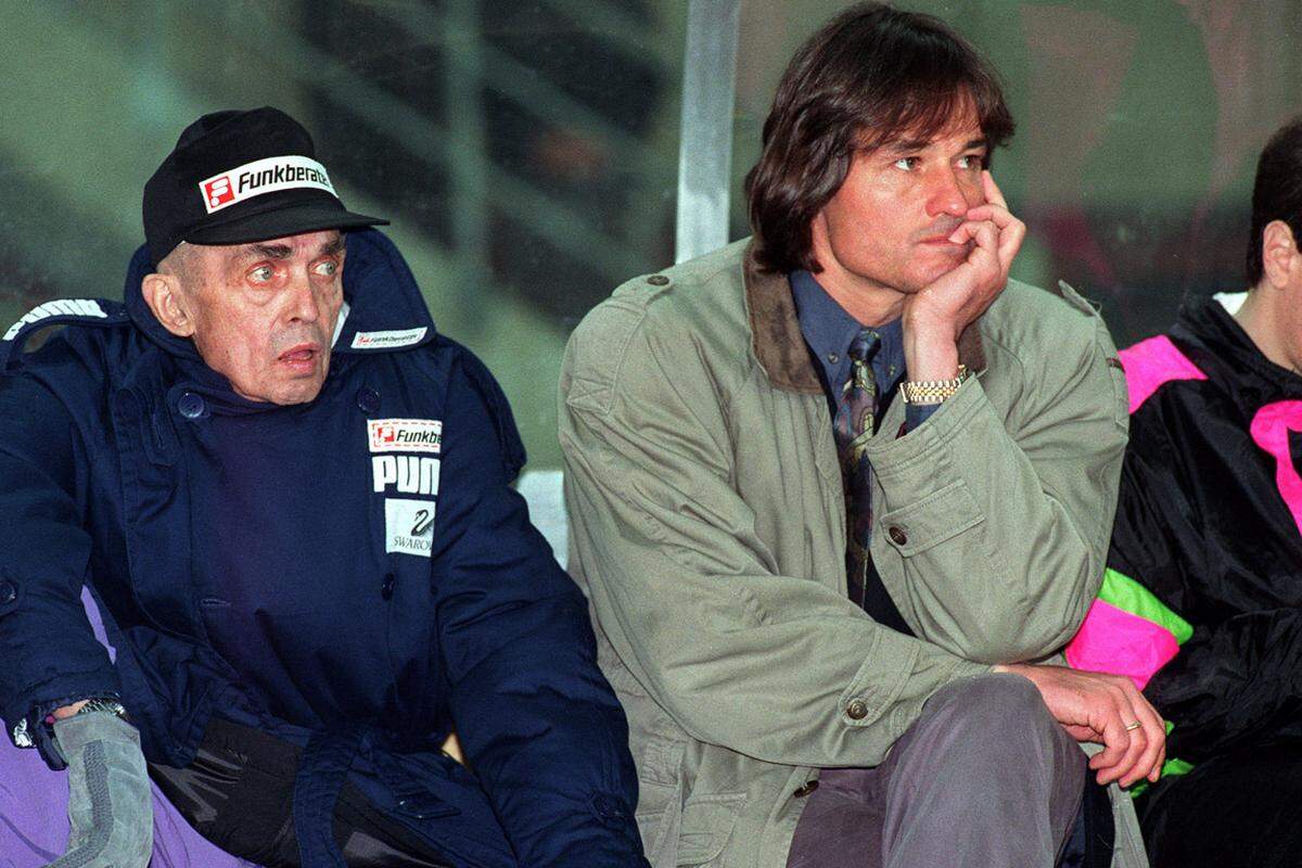 Im November 1992 verstarb Ernst Happel. Nach dem Ableben des Teamchefs sprang dessen Co-Trainer Dietmar Constantini (rechts) einmal mehr interimistisch ein und holte ein 0:0 in Deutschland.
