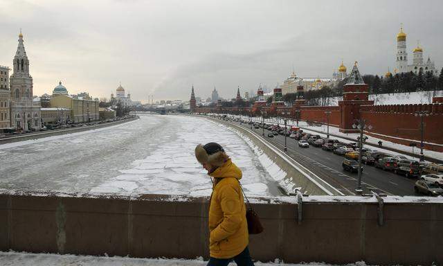 A man walks in central Moscow