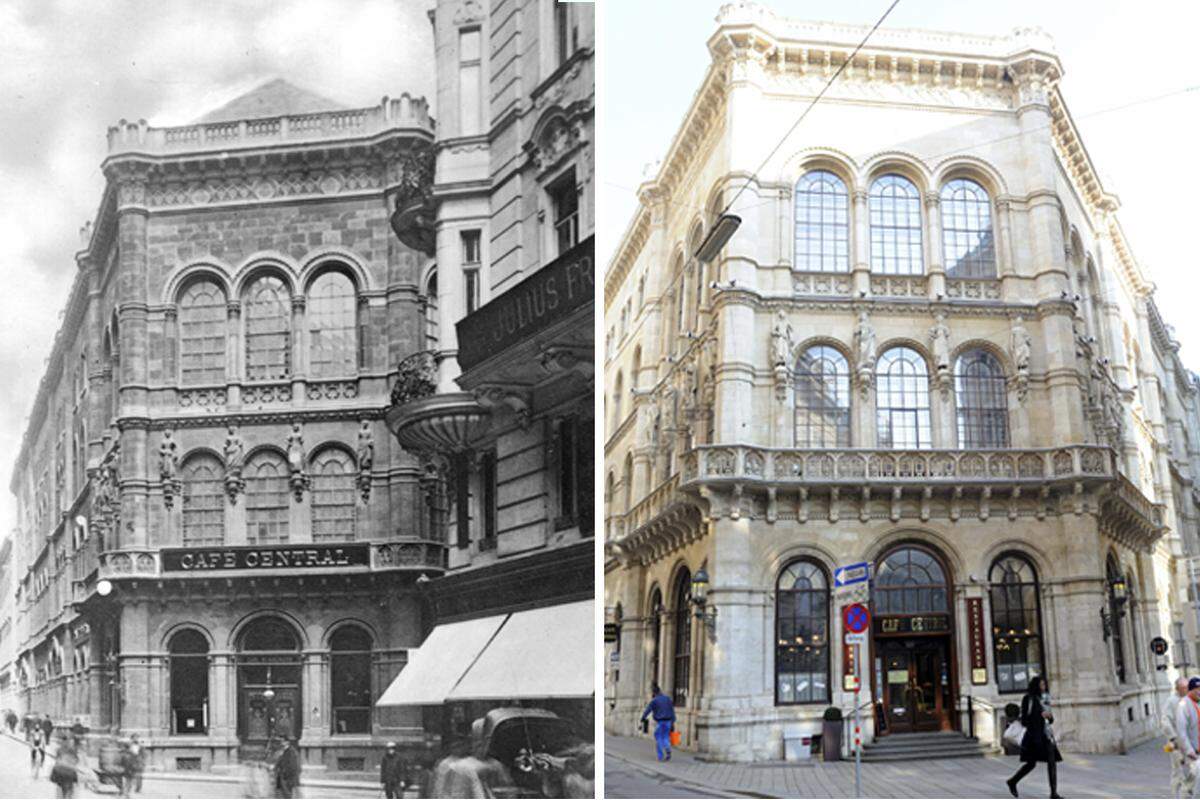 Das Cafe Central um 1900 (links) und heute