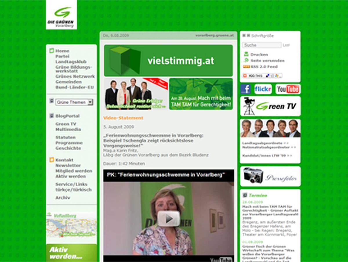 Die Grünen lassen auf ihrer Website ihre Fachbereichssprecher via Video zu Wort kommen.