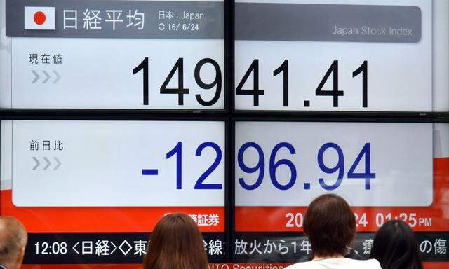 June 24 2016 Tokyo Japan Japanese shares tumble with the 225 issue Nikkei Stock Average falling