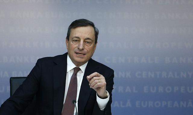 European Central Bank President Draghi gestures during the monthly ECB news conference in Frankfurt