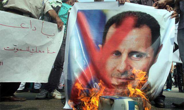 Assad-Bild in Flammen
