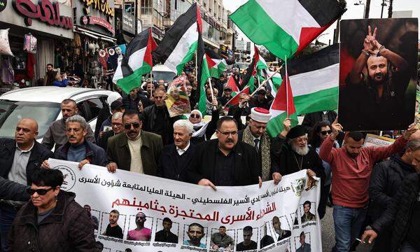 Protest in Ramallah. Palästinenser fordern die Freilassung von Gefangenen in Israel. 